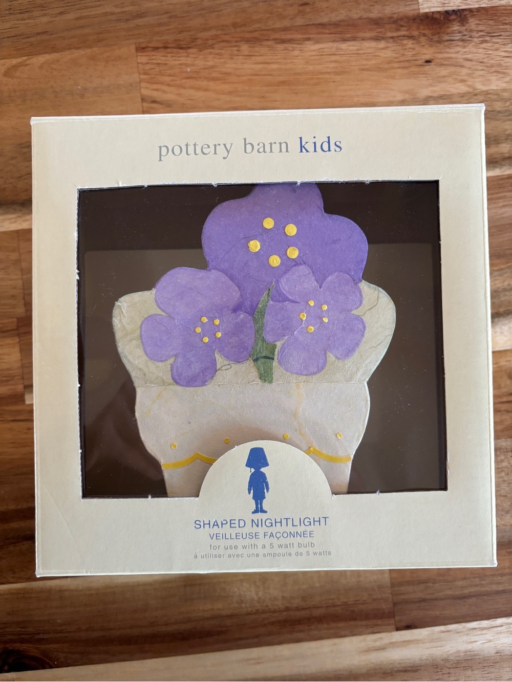 Vintage Pottery Barn Kids Purple Flower Pot Shaped Rice Paper Nightlight